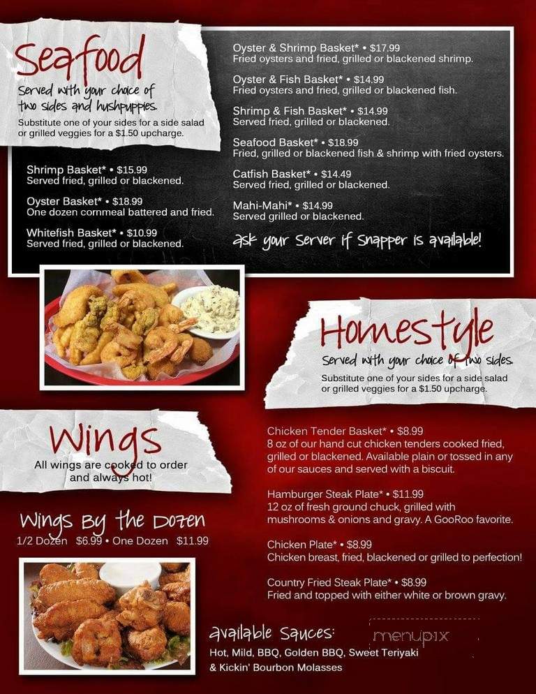 GooRoo's Grill - Robertsdale, AL menu_pic