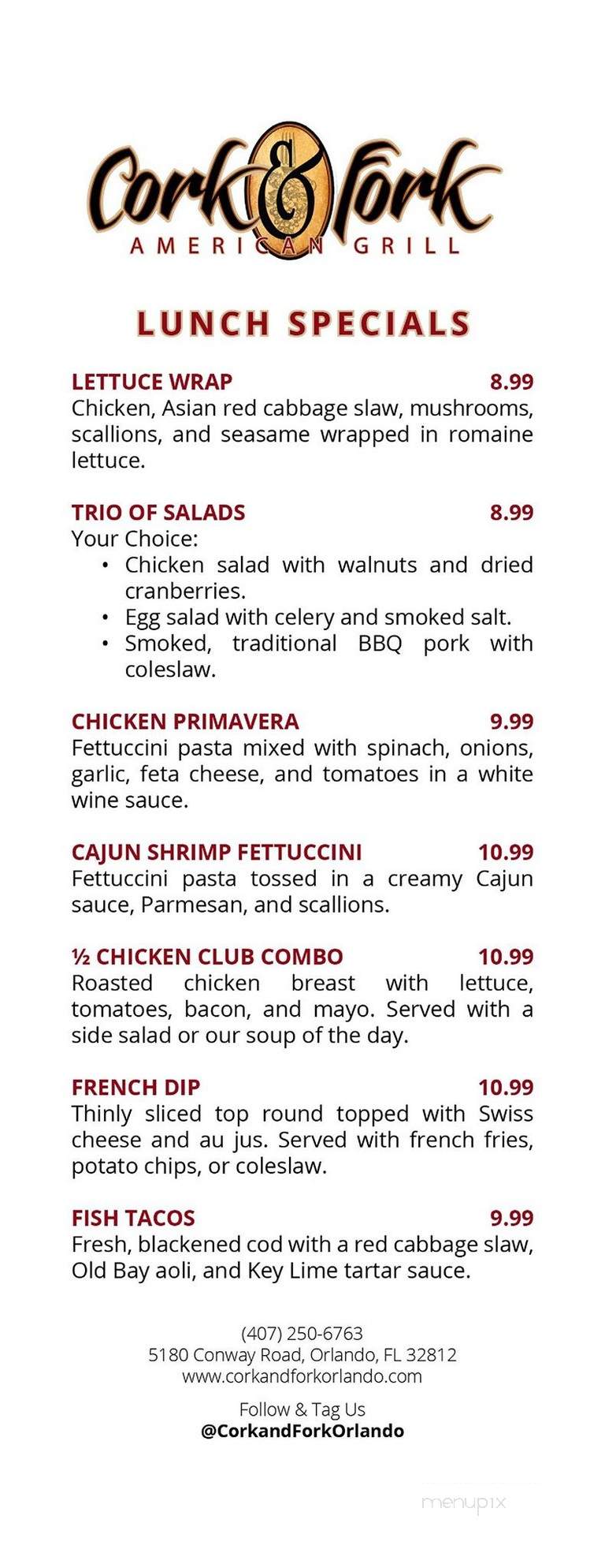Cork and Fork - Orlando, FL menu_pic