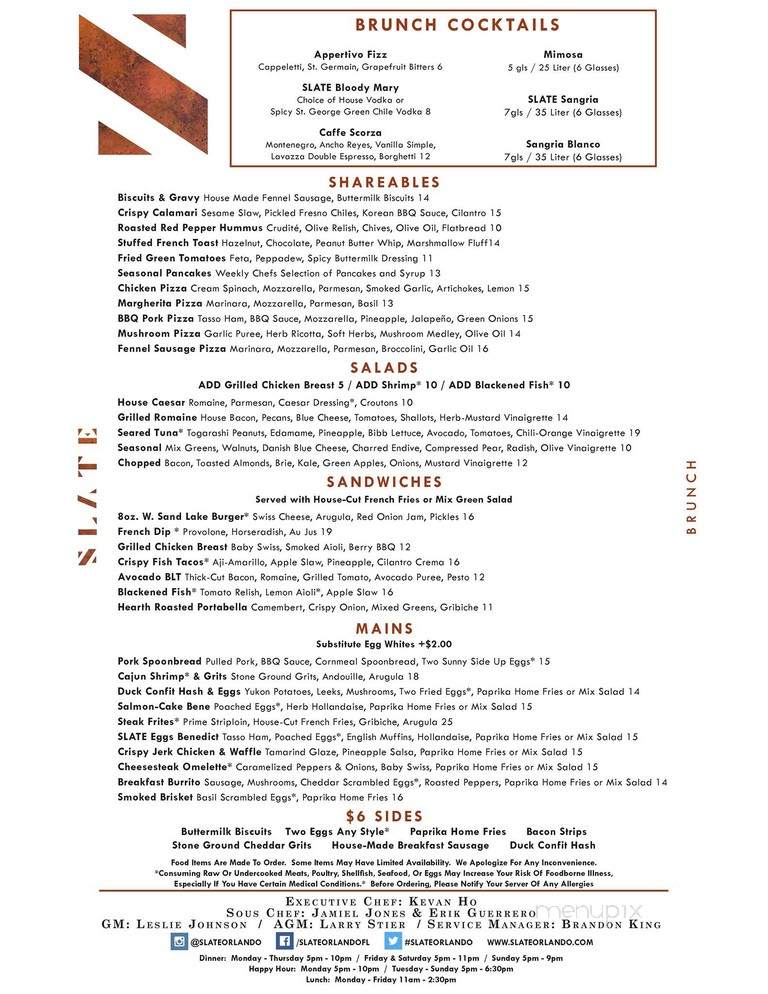 Slate Restaurant - Orlando, FL menu_pic