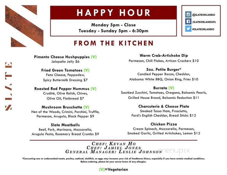 Slate Restaurant - Orlando, FL menu_pic