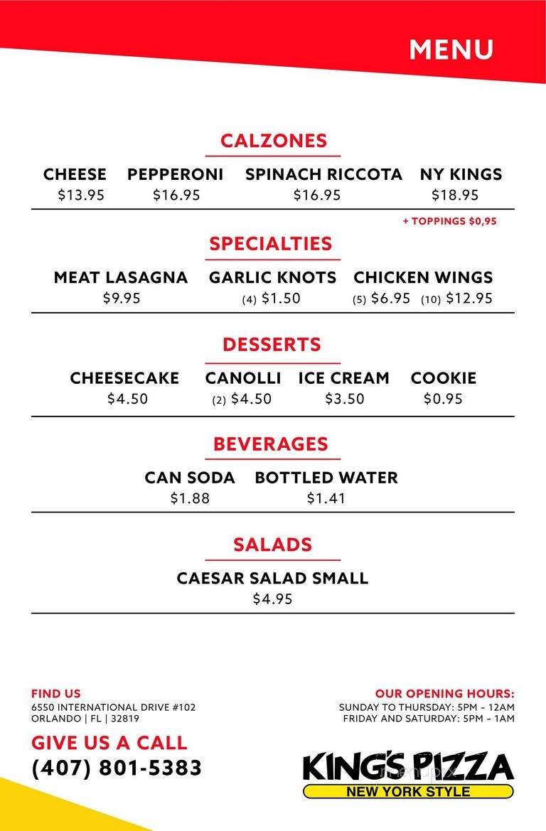 Kings Pizza - Orlando, FL menu_pic