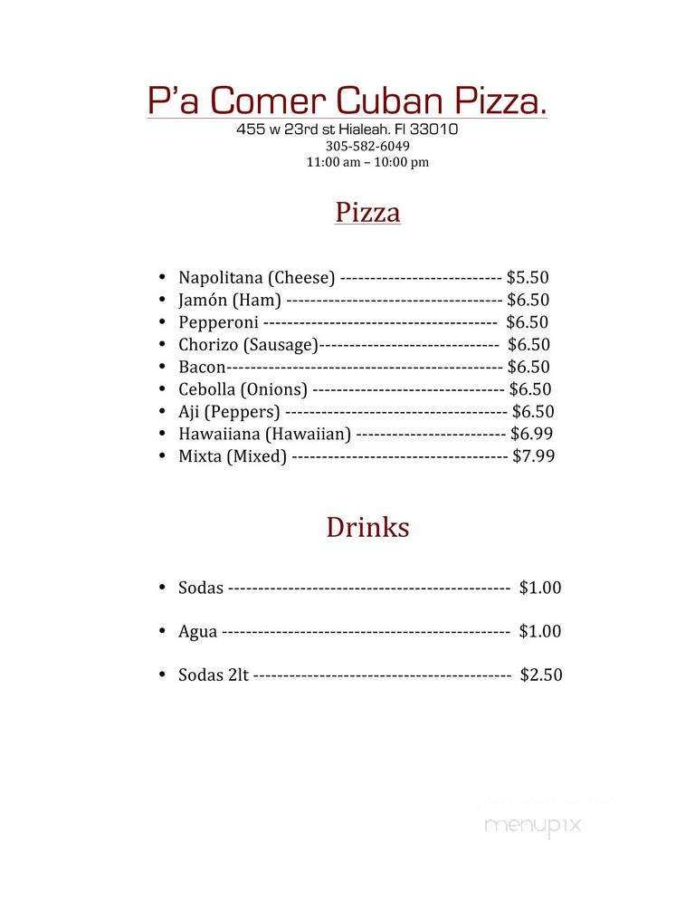 P'a Comer Cuban Pizza - Hialeah, FL menu_pic