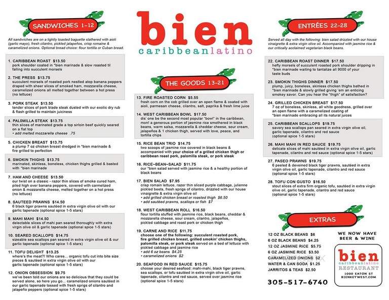 Bien Caribbean Latino - Key West, FL menu_pic