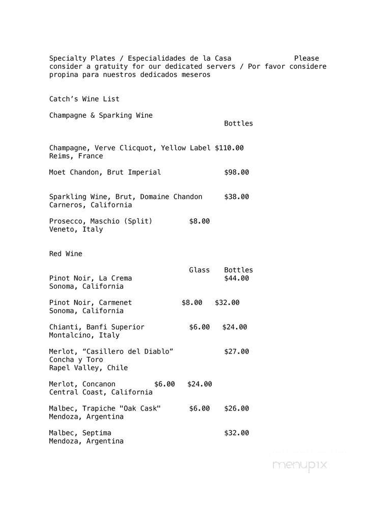 Catch Grill & Bar - Miami, FL menu_pic