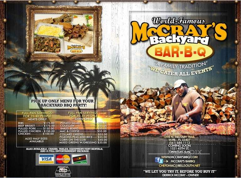 McCray's II Backyard BBQ - West Palm Beach, FL menu_pic