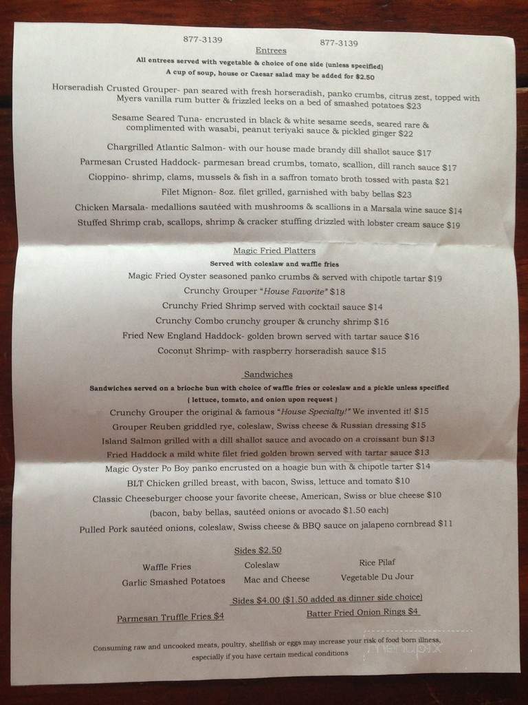 The Magic Oyster - Jensen Beach, FL menu_pic