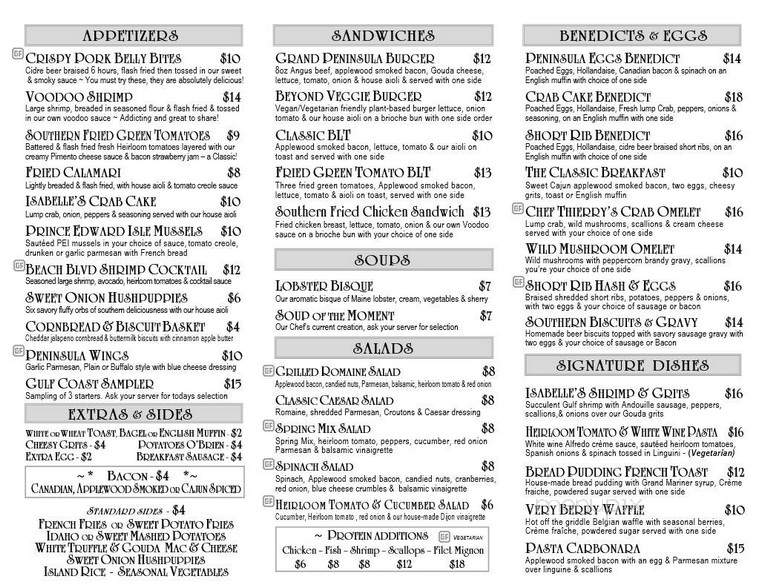 Isabelle's - Gulfport, FL menu_pic