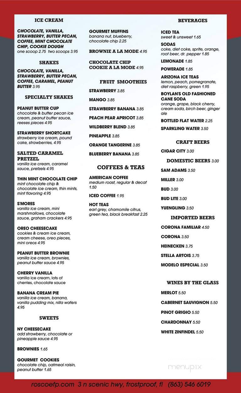 Roscoes - Frostproof, FL menu_pic