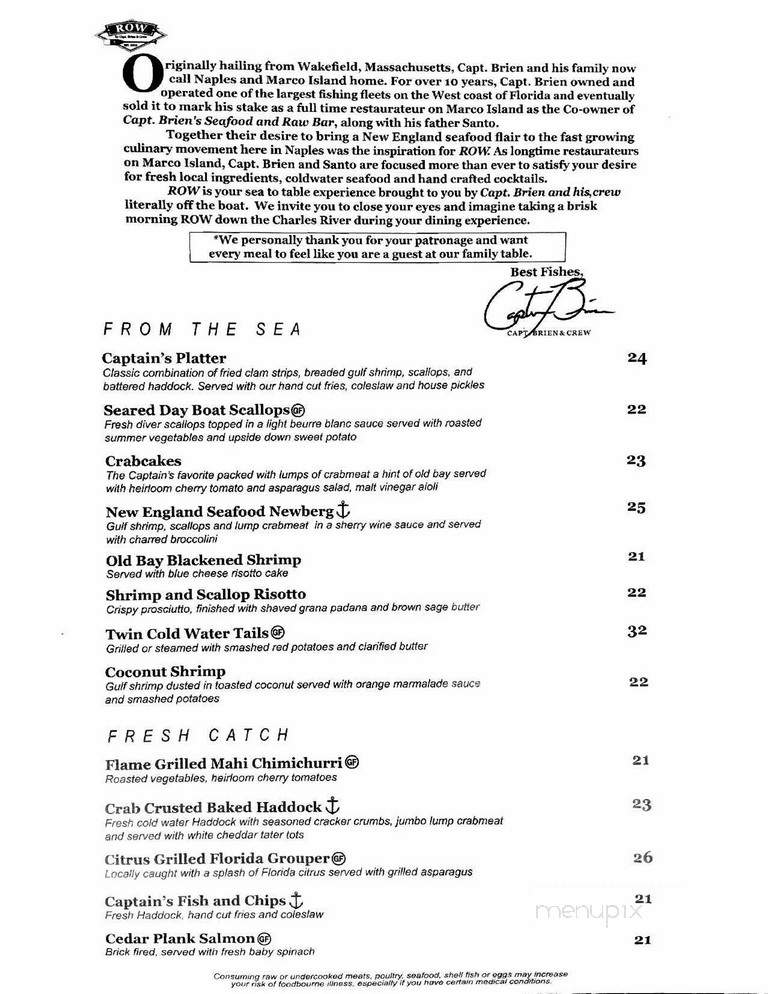 ROW By Capt. Brien & Crew - Naples, FL menu_pic