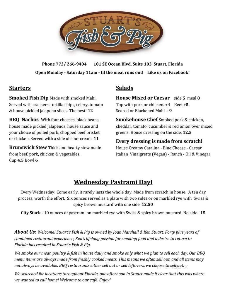 Stuart's Fish and Pig - Stuart, FL menu_pic