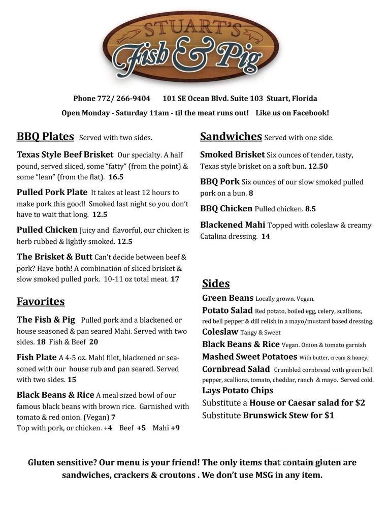 Stuart's Fish and Pig - Stuart, FL menu_pic
