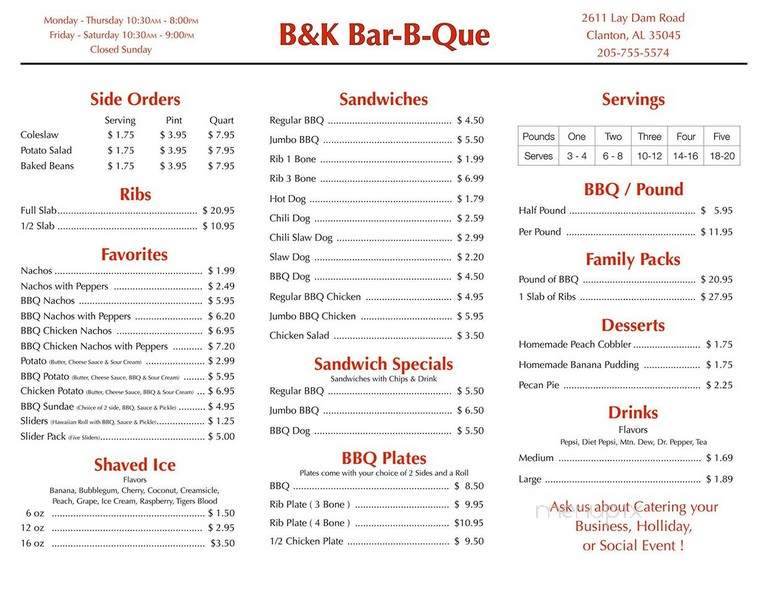 B & K Bar B Que - Clanton, AL