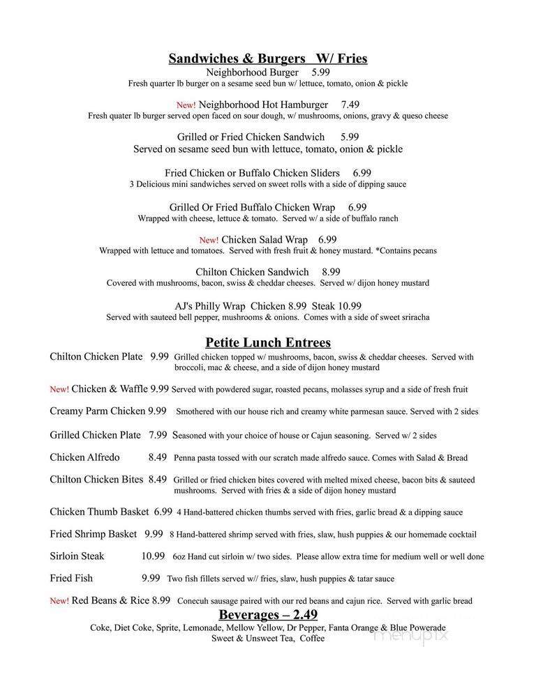Neighborhood Grill & Catering - Clanton, AL menu_pic
