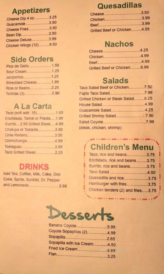 El Coyote #2 - Huntsville, AL menu_pic