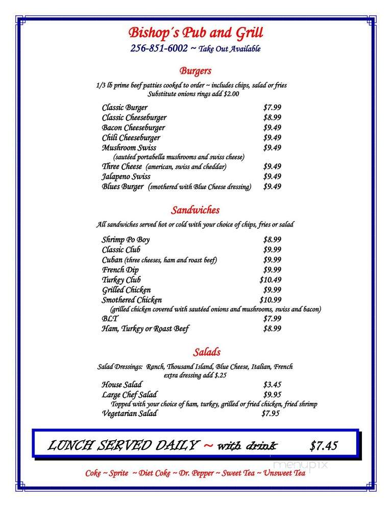 Bishops 53 Bar & Grill - Huntsville, AL menu_pic