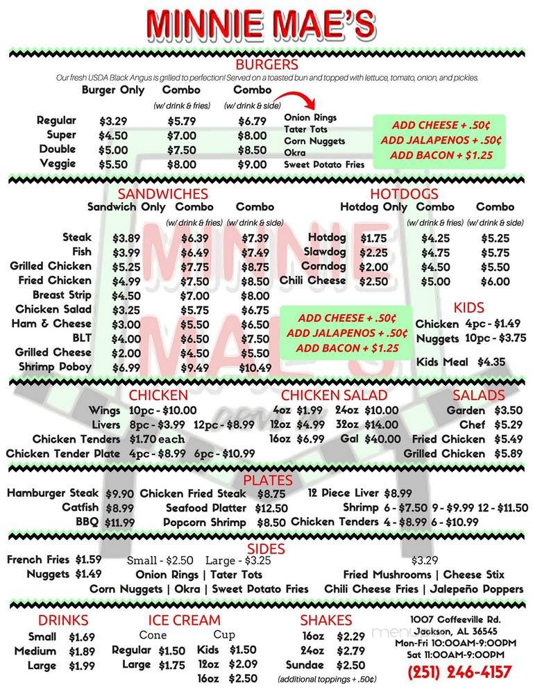 Minnie Mae's Burgers and Shakes - Jackson, AL menu_pic
