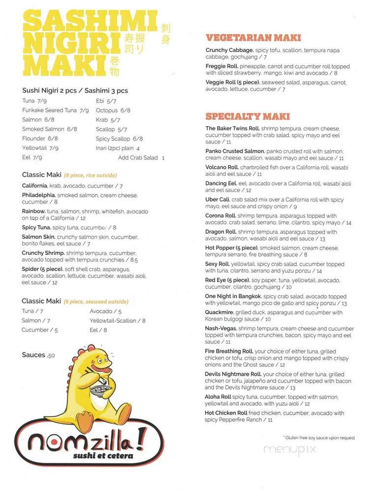Nomzilla! Sushi Et Cetera - Nashville, TN menu_pic