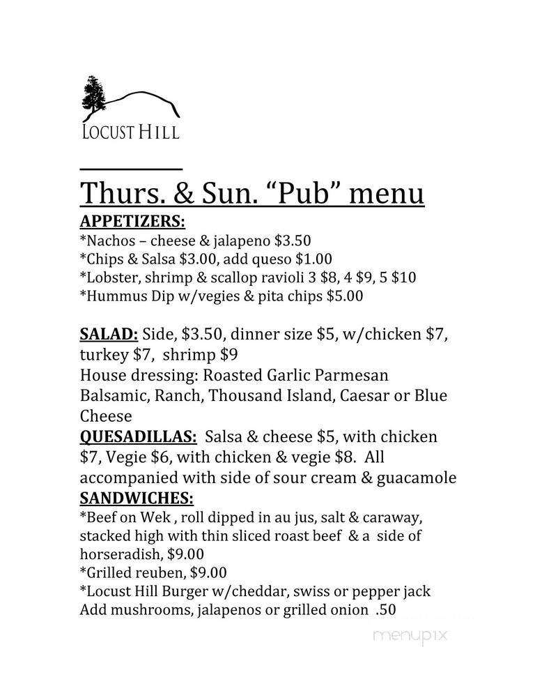 Locust Hill Inn, Cabin & Pub - Marlinton, WV menu_pic