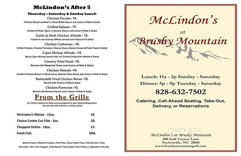 McLindon's Restaurant - Taylorsville, NC menu_pic