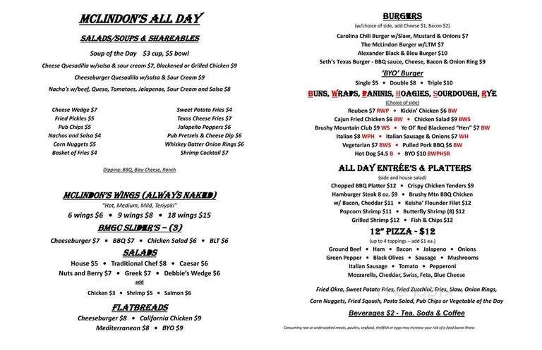 McLindon's Restaurant - Taylorsville, NC menu_pic