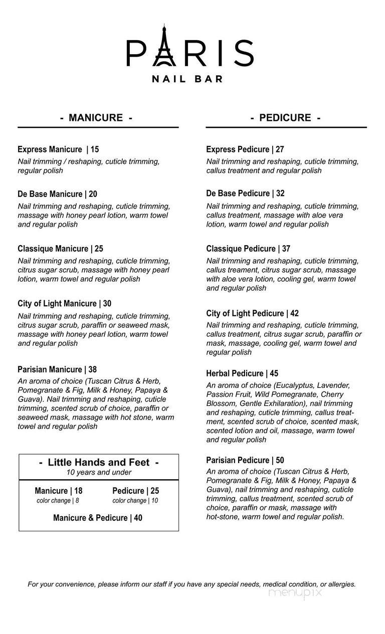 Paris Nail Bar - Raleigh, NC menu_pic