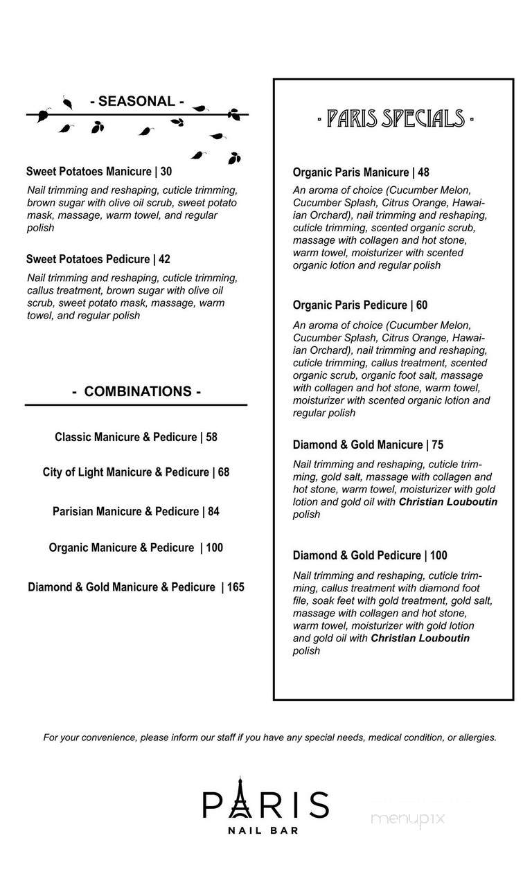 Paris Nail Bar - Raleigh, NC menu_pic
