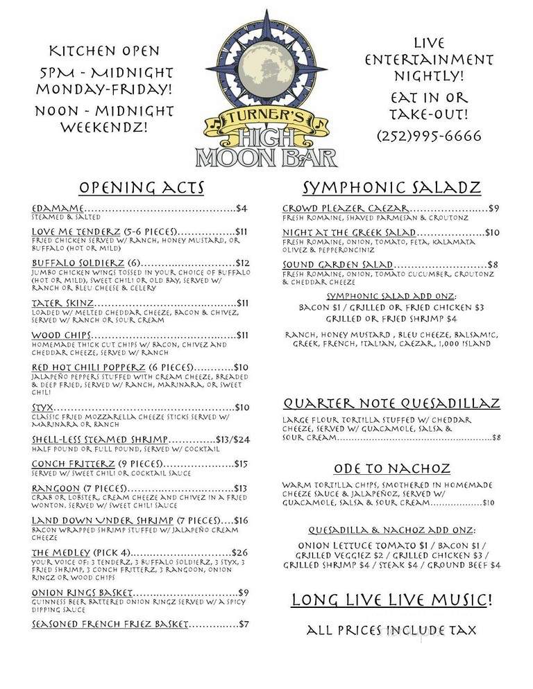 Turner's HIgh Moon Bar - Avon, NC menu_pic