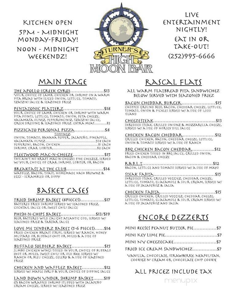 Turner's HIgh Moon Bar - Avon, NC menu_pic