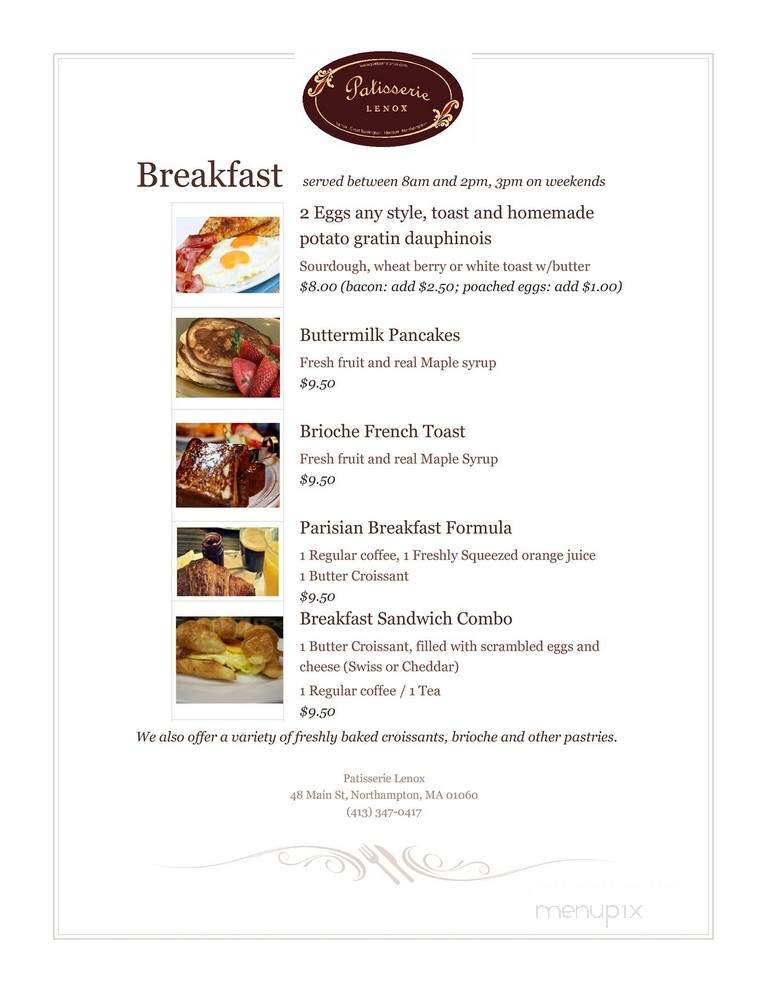 Patisserie Lenox - Lenox, MA menu_pic