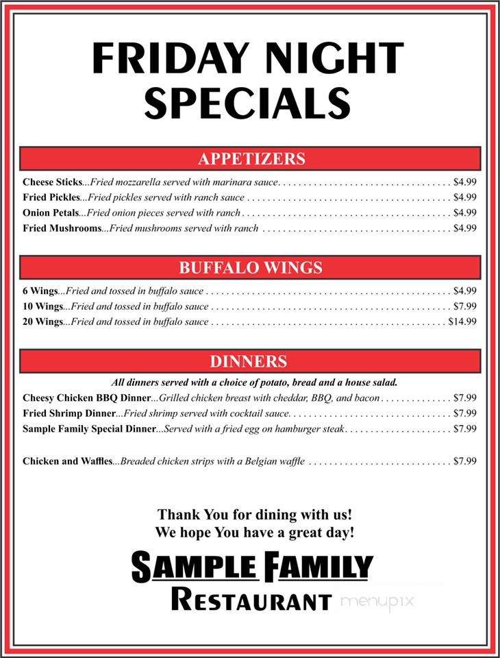 Sample's Family Restaurant - Estill Springs, TN menu_pic