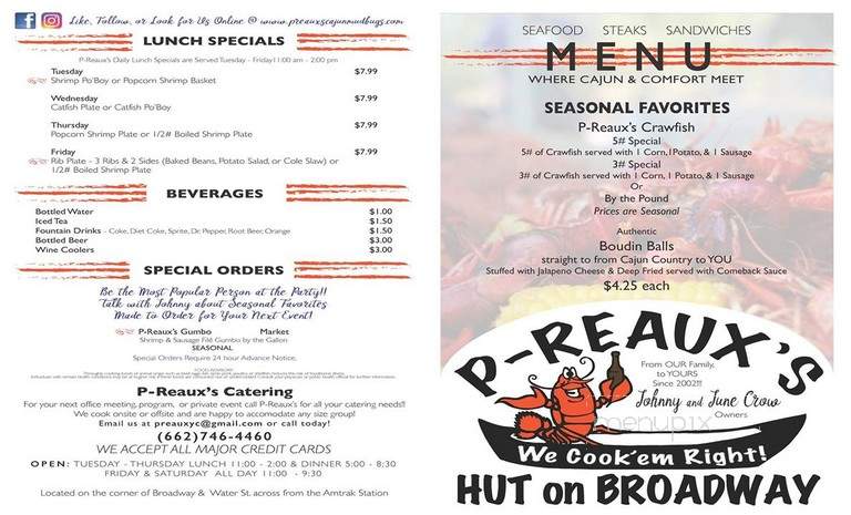 P-Reaux Cajun Mudbugs & Shrimp - Yazoo City, MS menu_pic
