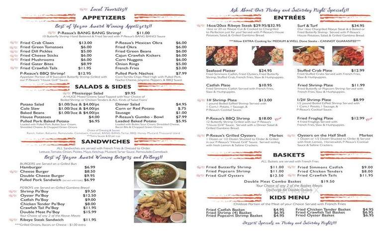 P-Reaux Cajun Mudbugs & Shrimp - Yazoo City, MS menu_pic