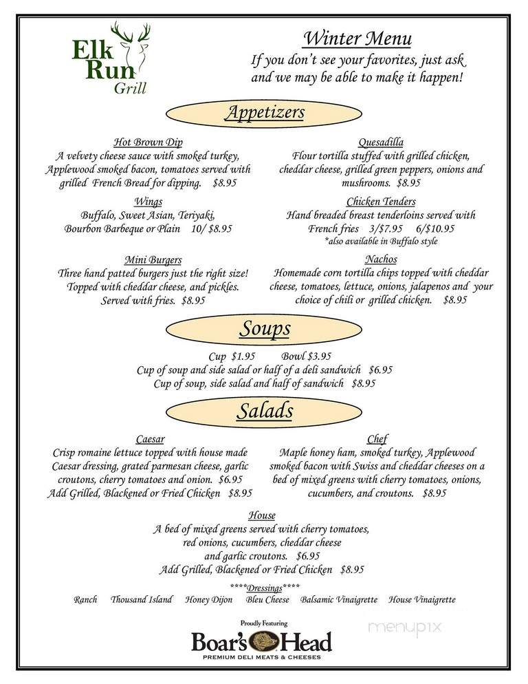 Elk Run Grill - Jeffersonville, IN menu_pic