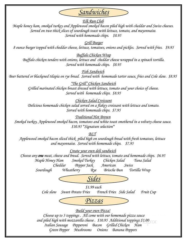 Elk Run Grill - Jeffersonville, IN menu_pic