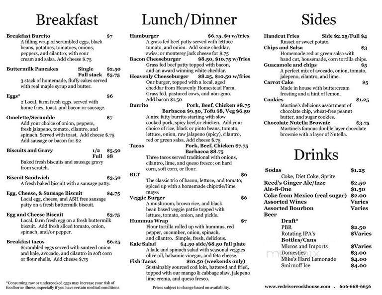 Red River Rockhouse - Campton, KY menu_pic