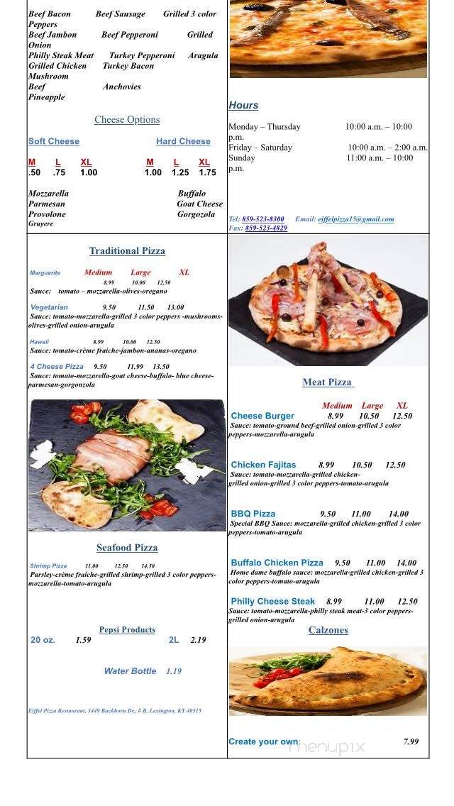 Eiffel Pizza - Lexington, KY menu_pic