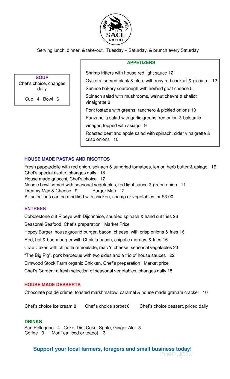 The Sage Rabbit - Lexington, KY menu_pic