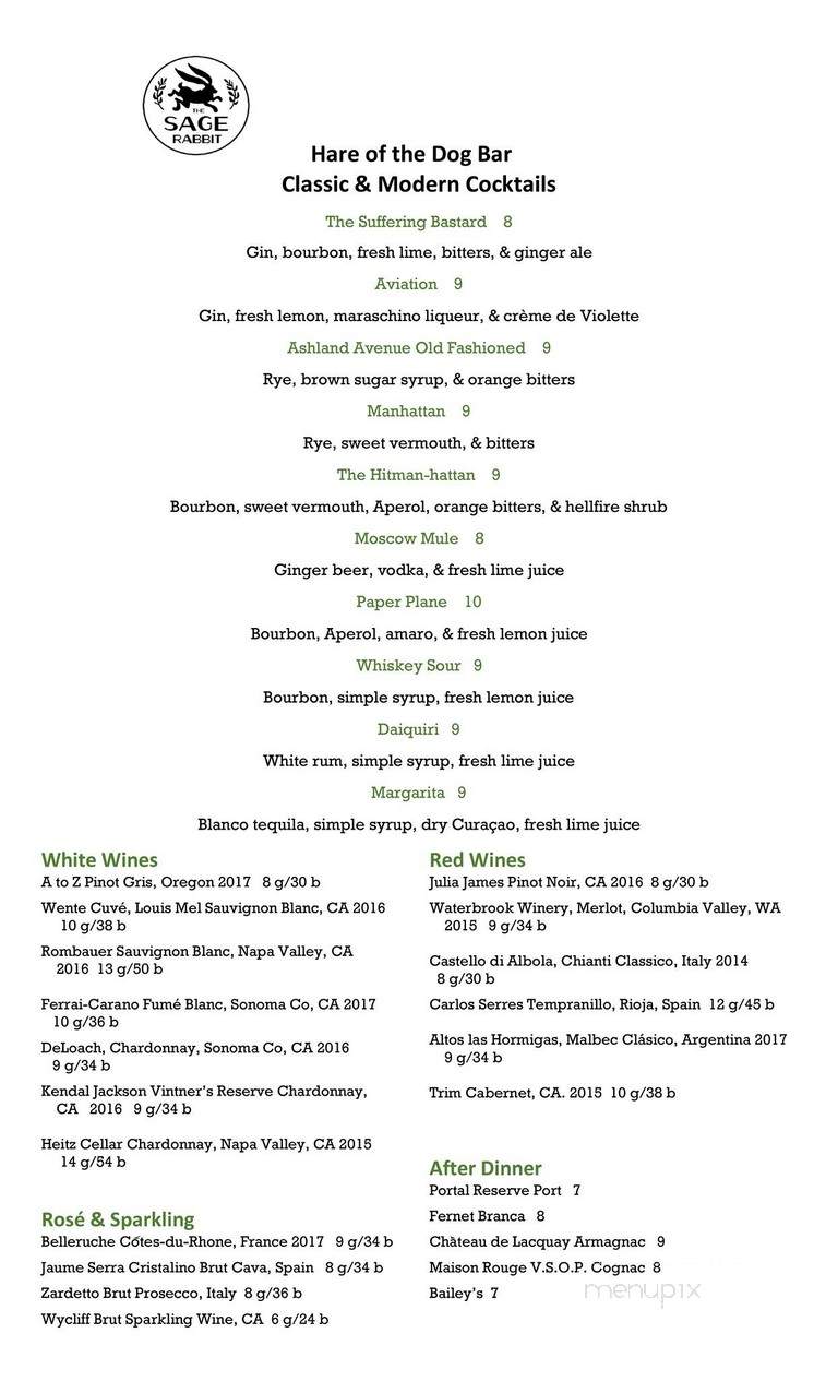 The Sage Rabbit - Lexington, KY menu_pic