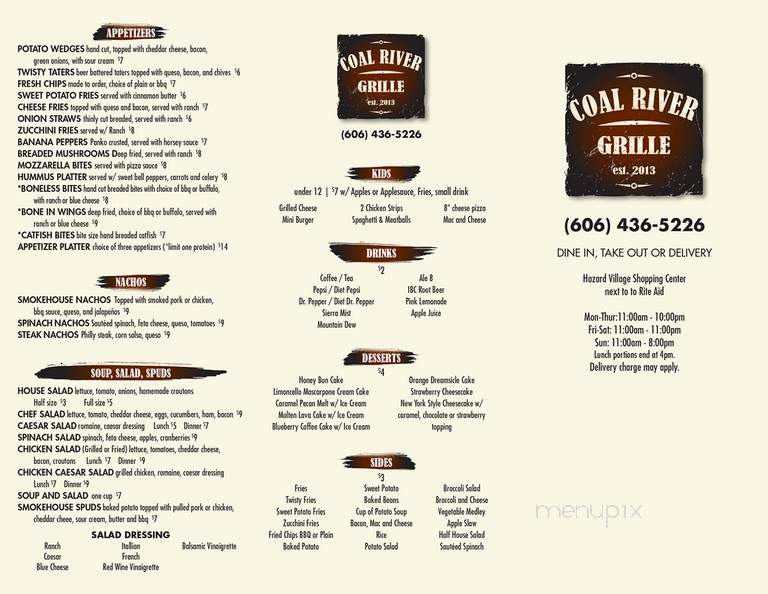 Coal River Grill - Hazard, KY menu_pic
