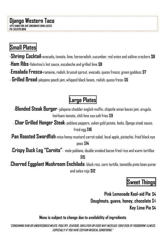 Django Western Taco - Cincinnati, OH menu_pic