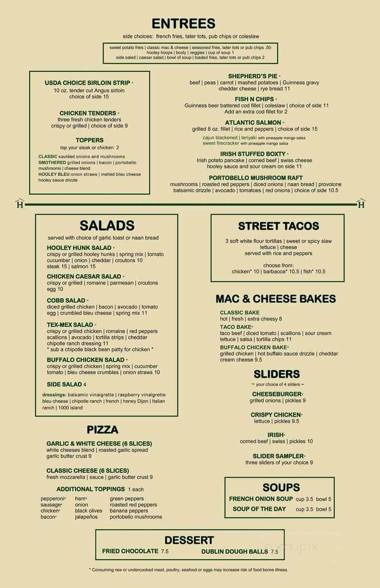 Hooley House Sports Pub & Grille - Mentor, OH menu_pic