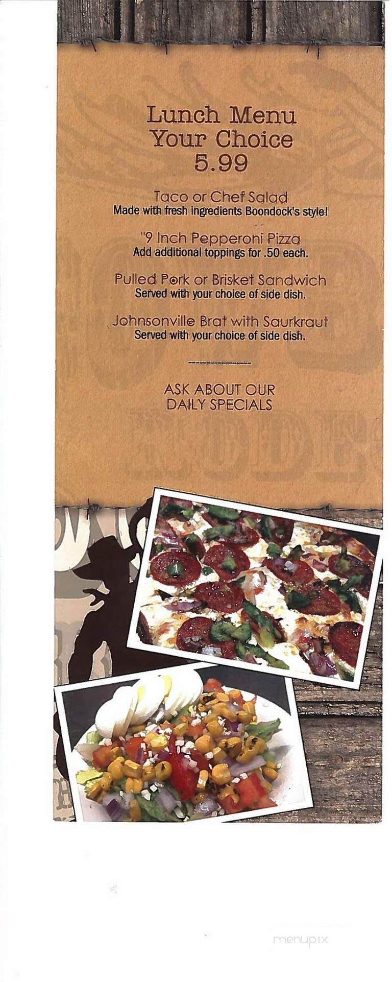 Boondocks Restaurant - Cardington, OH menu_pic