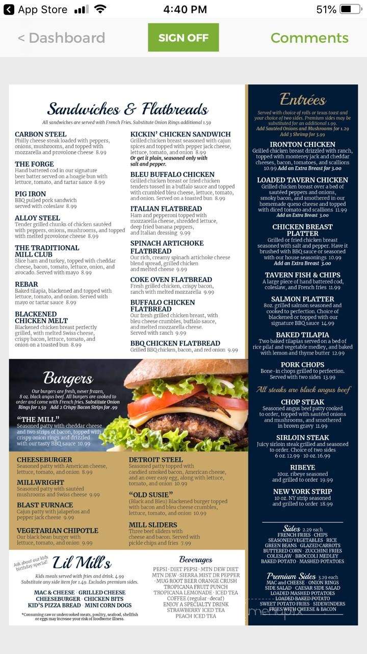 The Mill - Portsmouth, OH menu_pic
