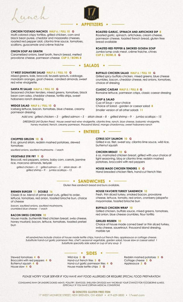 17 West - New Bremen, OH menu_pic