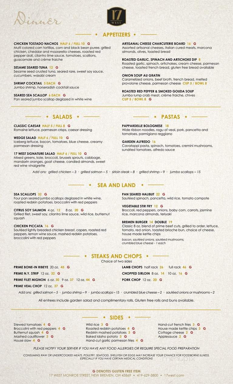 17 West - New Bremen, OH menu_pic