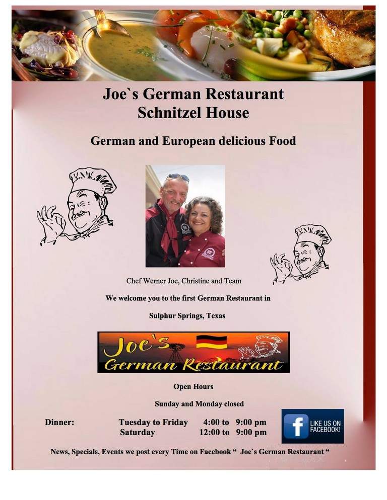 Joe's German Restaurant - Sulphur Springs, TX menu_pic