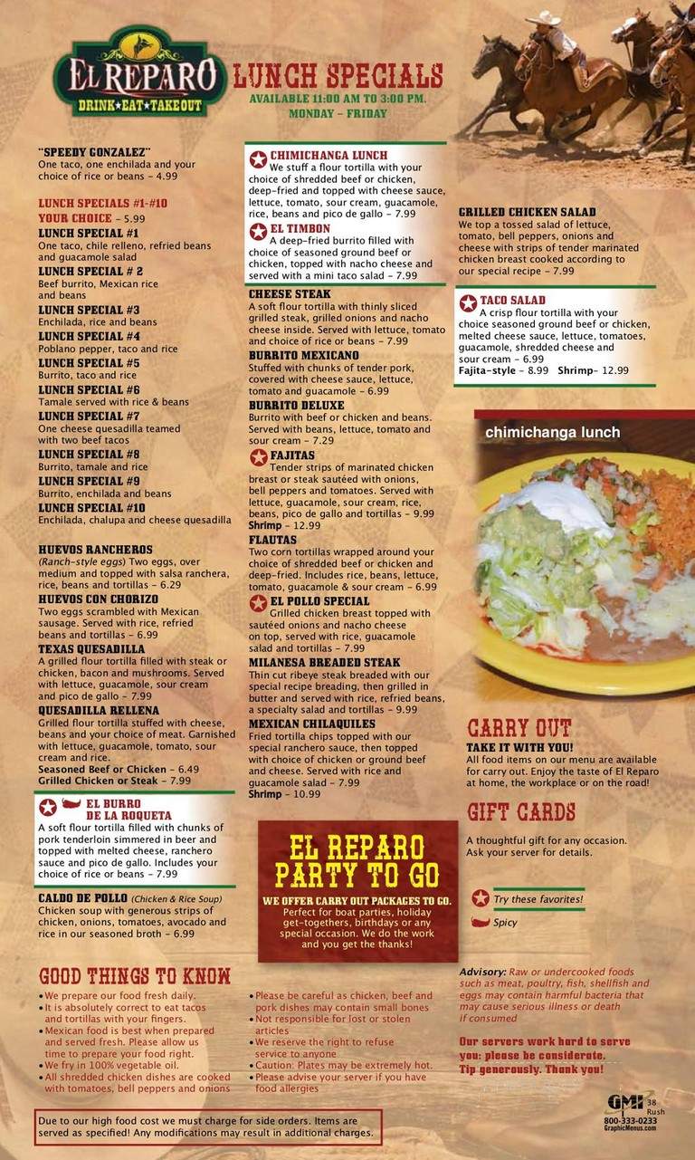 El Reparo X-Press - Rushville, IN menu_pic