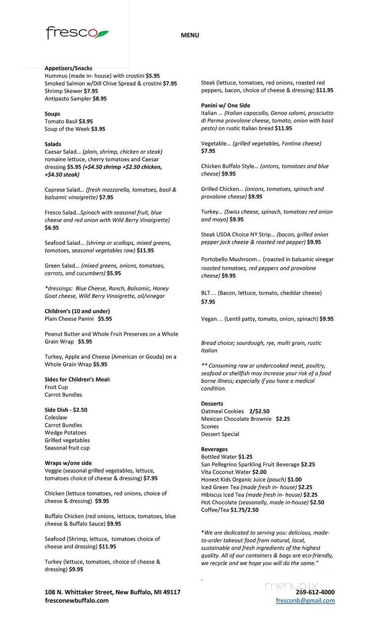 Fresco - New Buffalo, MI menu_pic