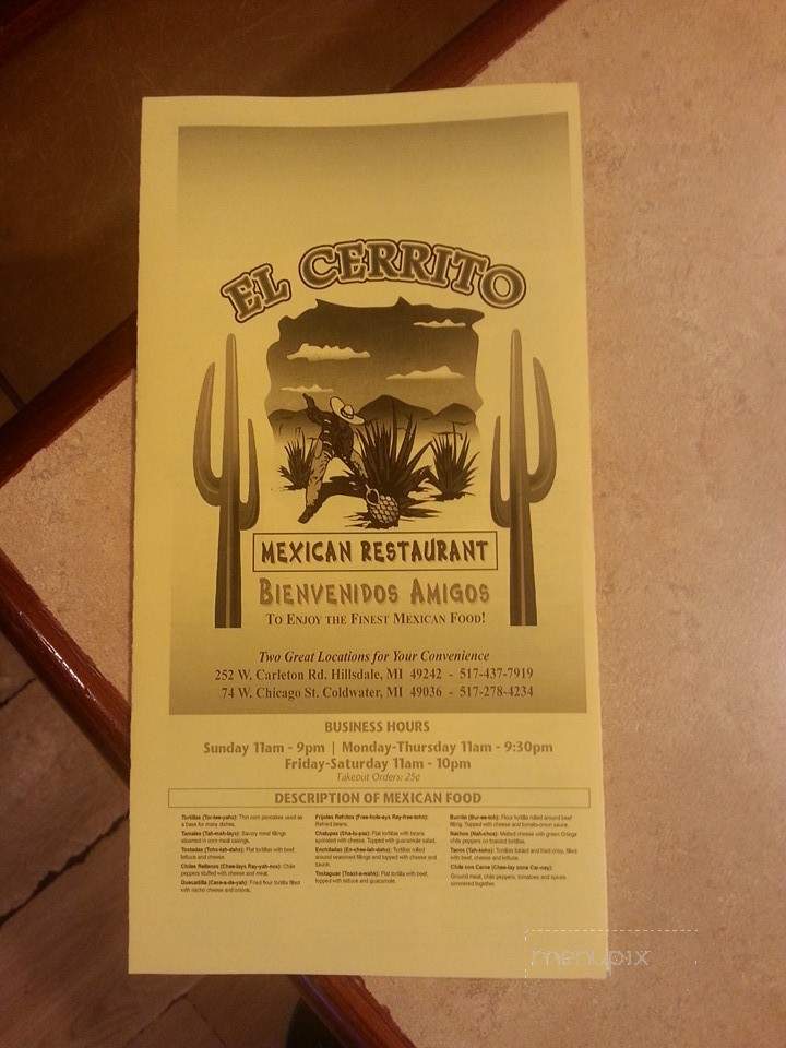El Cerrito - Coldwater, MI menu_pic