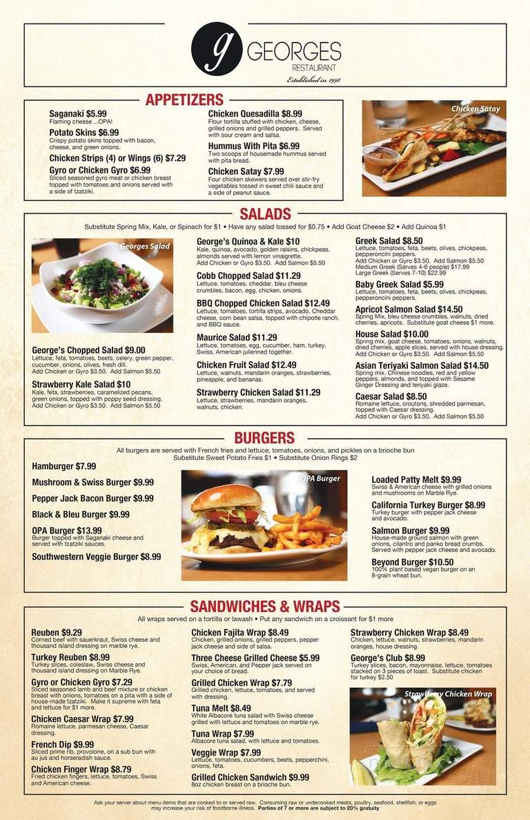 George s clearance restaurant menu
